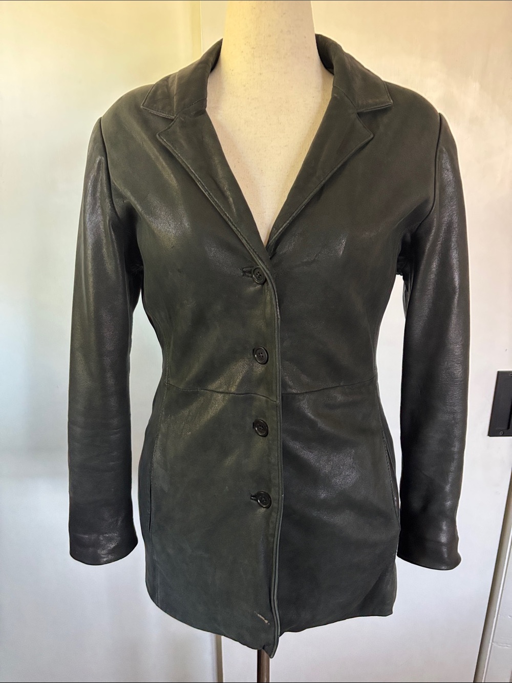 Nicole Miller Black Leather Button-Front Jacket